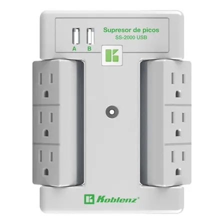 Supresor De Picos Koblenz Ss-2000 Usb 6 Contactos 2x Usb Color Negro