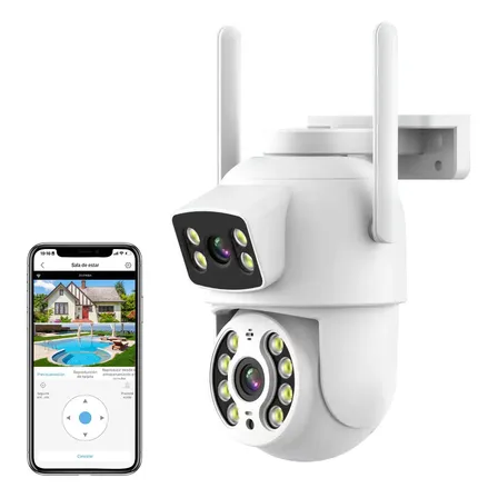 Cámara De Seguridad Exterior Nanwei 6mp Cámara Wifi De Doble Lente Tris Home O Icsee App, Con Audio Bidireccional,... Blanco