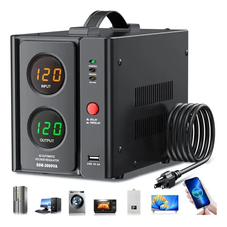 3000va/2000w Regulador De Voltaje Beaowink Con 2 Pantalla Digital Lcd A Color,interfaz Universal Y Usb(5v/2a),rango De Voltaje 90-145 V,para 120v Refrigeradores/microondas/lavadoras/tv's, Color Negro