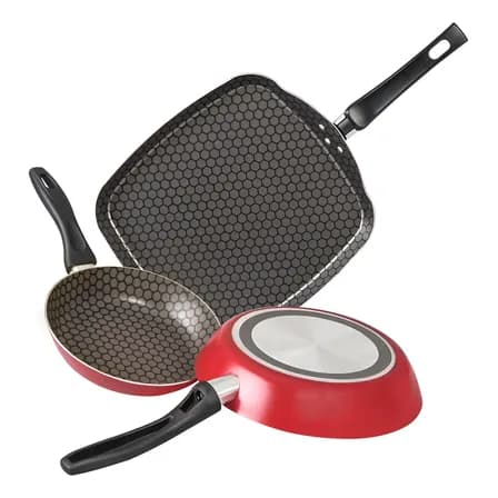 Juego 2 Sartenes Y 1 Comal De Aluminio Cinsa Antiadherente Rojo