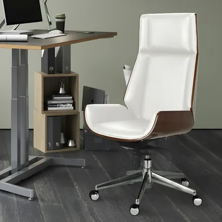 Silla Ejecutiva Foh Jboc906 Giratoria Cuero Sintético Blanca Altura Ajustable White