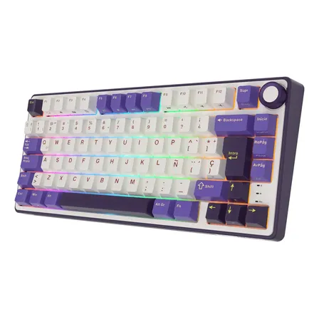 Rk Royal Kludge R75 Blackberry Teclado Mecánico Español Cableado Con Perilla De Volumen, 75% Custom Gaming Teclado Con... Violeta Español España