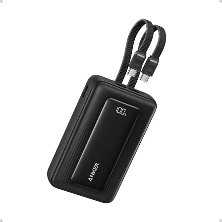 Power Bank Anker Zolo 20000mah, Cable Usbc Integrado Doble, Carga Rápida 45w, Compacto Y Portátil, Compatible Con iPhone 15/16/17, Samsung, Xiaomi Y Motorola Negro