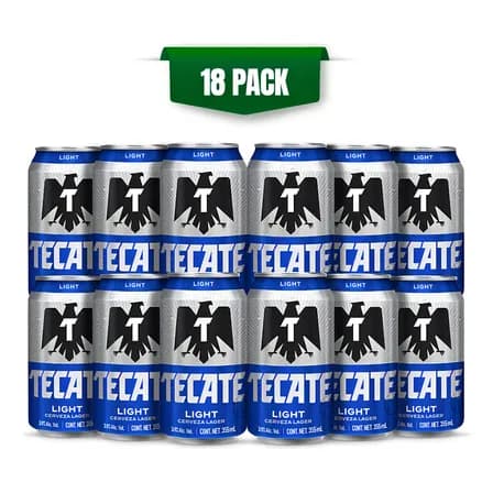 Cerveza Light Lager Tecate Light Pack 18 Latas 355ml 3.9% Alcohol