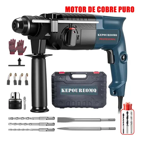 Rotomartillo Taladro De Impacto Cincelador Perforador Sds Plus 1400w, 3 En 1 Rotomartillos Herramientas Electricas Con 19 Accesorios, Taladro Eléctrico Multifuncional Negro