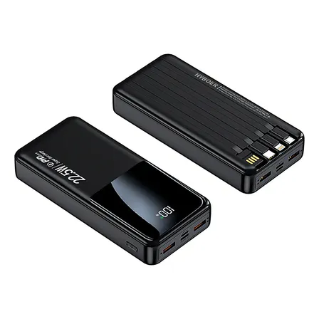 Power Bank Batería Portátil 30000mah Pd22.5w/3.0a Ultrarápida Hyboer Ym804 Con 4 Cables Micro Usb / V8 Ip Tipo C Para iPhone Samsung Xiaomi Huawei Negro