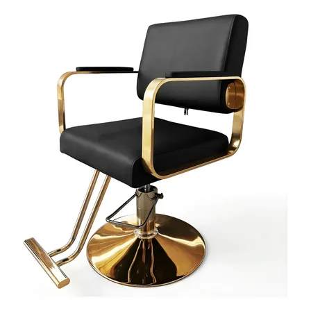 Silla Para Salón Barbería Sillón De Barbero Giratorio Dorado Fijo Redonda