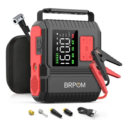 Arrancador De Batería Auto 10000a Portátil Brpom, Inflador Rápido Compresor De Aire Inteligente 160psi Cargador 39800mah Powerbank,con Pantalla Y Led Flash Para Moto,coche,motocicleta,automóvil