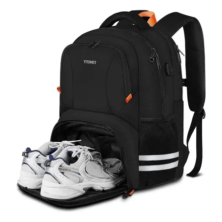 Mochilas Deportivas Gym Para Laptop De 15,6 Pulgadas Mochilas Deportivas Mochila De Viaje Hombre Y Mujer Almacén De Zapatos Impermeable Usb 40l Ytonet Negra Negro Liso