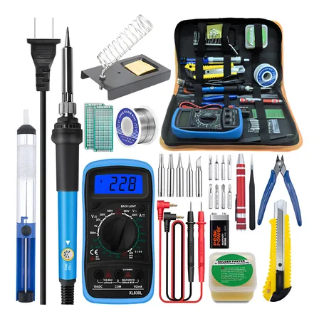 Kit De Soldador Eléctrico De Temperatura Regulable Con Multímetro, Soporte, Herramienta Para Desoldar Y Pelacables