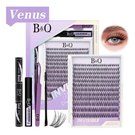 Kit De Extensiones De Pestañas Venus B&q Raíces Invisibles Con Pegamento Y Removedor Curvatura D 9-18mm Mixtas Kit Pestañas Bq Byq Bqlash 1.8 Cm 0.03 Mm