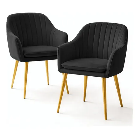 Set 2 Sillas Comedor Tapizadas Terciopelo Patas Doradas Nube