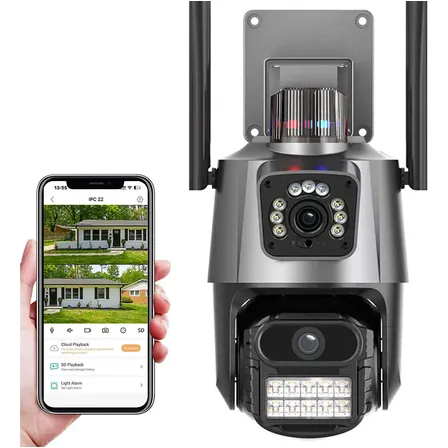 Cámara De Seguridad Wifi Ptz Ip66 Exterior Hamrolte P11 8mp Con Doble Lente Doble Pantalla Cámaras De Vigilancia Cctv... Gris