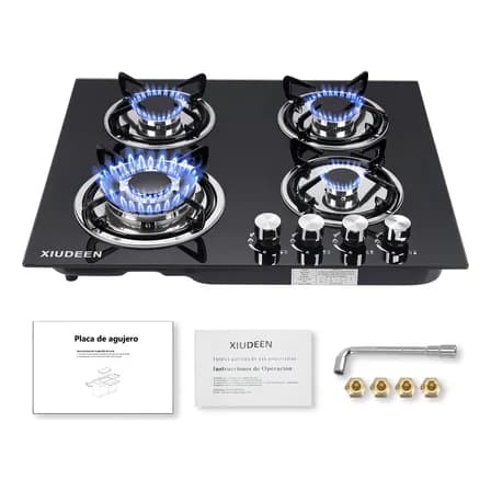 Xiudeen Parrilla Empotrable A Gas 4 Quemadores Estufa De Gas Mesa Vidrio Templado Color Negro