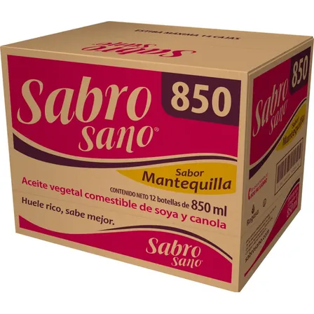 Caja X12 Aceites Soya Canola 850mlc/u Sabrosano Mantequilla
