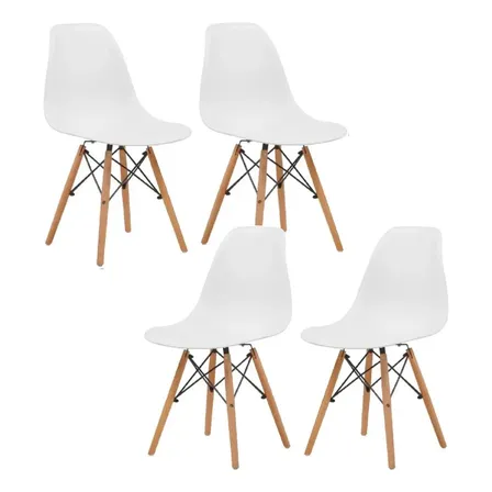 Set De 4 Sillas Eames Comedor Modernas Minimalistas Cocina Estructura De La Silla Madera Asiento Blanco Diseño De La Tela Plastico
