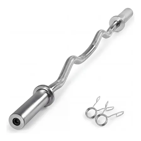 Barra Z Gym Olímpica Curva Jumei 120cm 7 Kg Agujero 2 PuLG Plateado