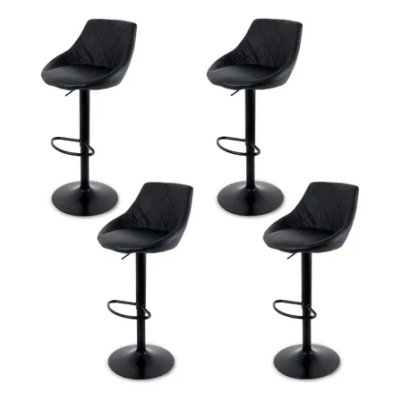 Sillas De Bar Y Barra De Cocina Bancos Elegante Set 4pz Acabado De La Estructura Mate Color Full Black