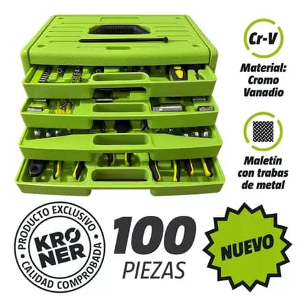 Kit Juego De Herramientas Llaves Dados 100 Pzas Cromo Kroner Color Verde