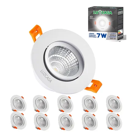 Luzcasa Spot Led Empotrable 7w Luz Blanca Fría 6500k Pack 10 Piezas Blanco