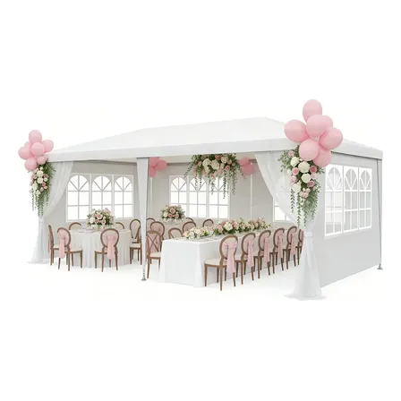 Toldo Carpa Reforzado 6x3m Toldo De Jardín Con Ventanas Laterales Desmontables Juopld Para Fiestas, Eventos Al Aire Libre, Barbacoa, Cochera Comercial Blanco