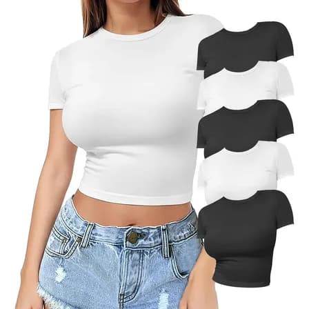Sqy 5pcs Playera Corta Sexy Y Suave Estilo Y2k Para Mujer