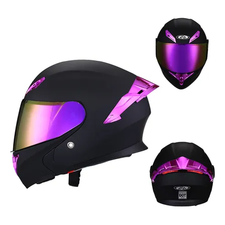 Casco Motocicleta Morado Abatible Led,superficie Mate