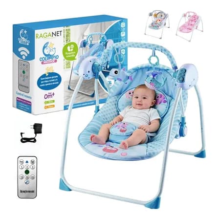 Silla Mecedora Raganet Para Bebes Columpio Control Remoto Mosquitero Azul