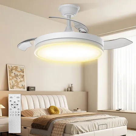 Ventilador De Techo Modernos De 42 Pulgadas, Ventilador De Techo Retráctil Con Luz Led Y Control Remoto,ventilador De 3... 60hz Blanco 1.067 M Plástico