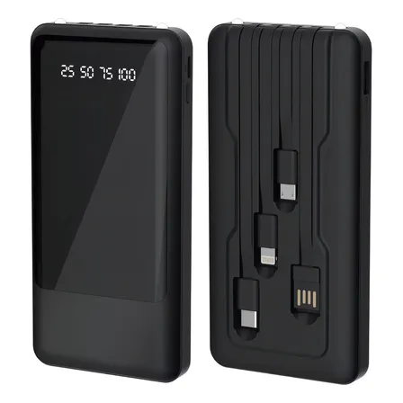 Power Bank Batería Portátil 10000mah Incluye Luz Incorporada, 4 Cables Intergrados Micro Usb, Ip, Tipo-c Y Usb Mvpsmart P103 Negro, Cargador Portátil Con Batería Recargable, 2 Puertos Usb Y Tipo-c