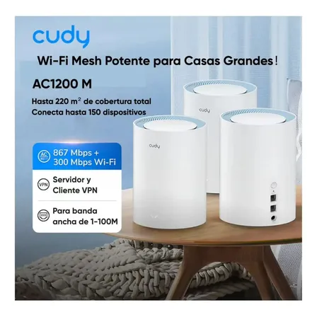 Sistema Mesh Wifi 5 Cudy M1200 3- Pack Doble Banda Ac1200 Cobertura Estable Fácil Instalación Ideal Para Hogares Con Muchas Habitaciones Control Por App Y Soporte Mesh