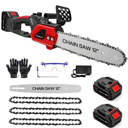 Motosierra Eléctrica Inalámbrica Portátil Moto Sierra 12 Pulgadas De 1200w, Con 2 Batería De 4.0 Ah, 3 Cadena Para... Rojo 50 Hz/60 Hz