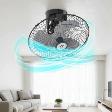 Ventilador De Techo 18 Pulgadas Navia Saturno Oscilación Orbital 3 Velocidades Silencioso Alto Desplazamiento Aspas De Plástico Negro 44 Cm 60 Hz Gris