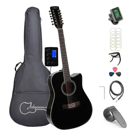 Guitarra Electroacústica De 12 Cuerdas Docerola Y Accesorios Negro Diestro