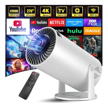 Proyector 4k Profesional 22000lm Kinwodon Mini Proyector Portátil, Android 13 Smart Tv, Rotación De 270°, Bluetooth 5.4 Wifi6, Proyector De Video 1080p Para Cine En Casa Y Al Aire Libre
