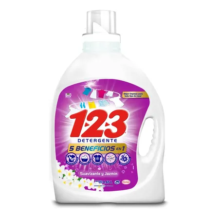 Detergente Líquido 1-2-3 Suavizante Y Jazmín 4.65l