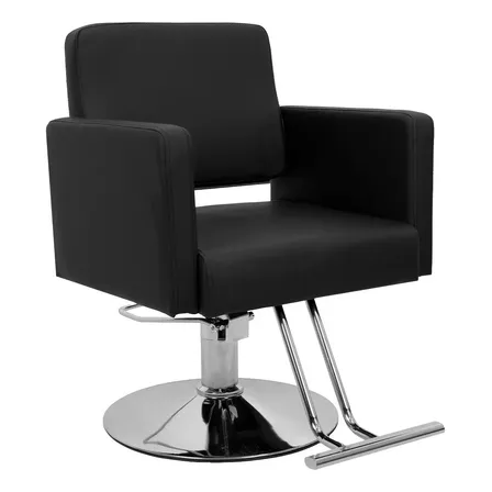 Silla Barbero Cuadrada Estética Altura Ajustable Profesional Estilo Moderno Negro 2