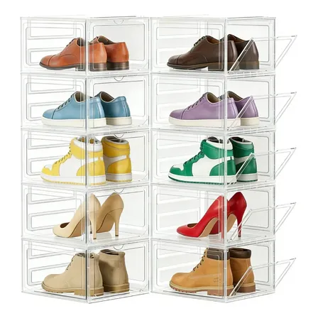 10 Cajas Organizadoras De Zapatos Apilables Y Transparentes