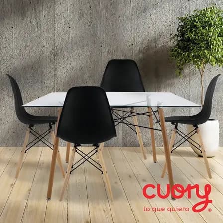 Set De 4 Sillas Eames Comedor Modernas Minimalistas Cocina Estructura De La Silla Madera Asiento Negro Diseño De La Tela Plastico