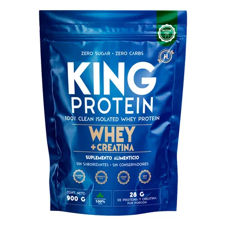 King Protein Whey + Creatina 900g - Polvo Nutricional Sabor Natural