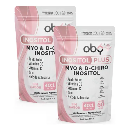 2-pack 600g Myo Y D-chiro Inositol Plus 40:1 | Acido Folico, Prebioticos, Vitaminas D3, C, Zinc | 4100mg Porcion | Balance Hormonal Mujer Sop Mujer Mayo | Oby Suplemento Polvo Sin Sabor | 120 Tomas