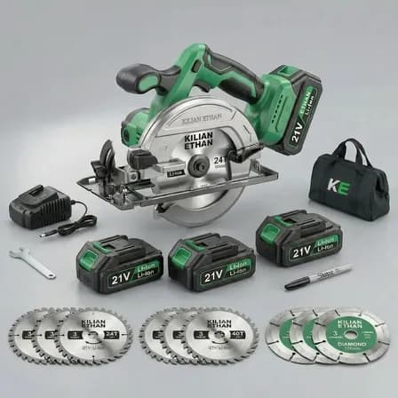 Sierra Circular Inalámbrica Brushless 21v 5 125mm Compatible Makita 18v | 9 Discos Profesionales + 3 Baterías | Sistema... Verde 50 Hz/ 60 Hz