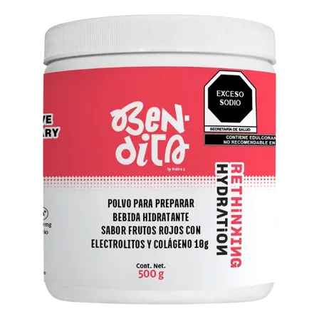 Electrolitos + Colágeno | Bebida Hidratante En Polvo | 850mg Electrolitos Y 10g Peptidos De Colágeno Hidrolizado | 650mg Sodio | Sin Azúcar Ni Colorantes |25 Porciones 500g Bendita