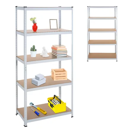 Rack Estante Metálico Mueble Organizador Gabinete Anaquel 5 Niveles Multifuncional 2 En 1 Selectshop Plateado