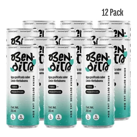 Bendita Agua Con Gas: Fibra + Prebióticos Limónhierbabu 12pz