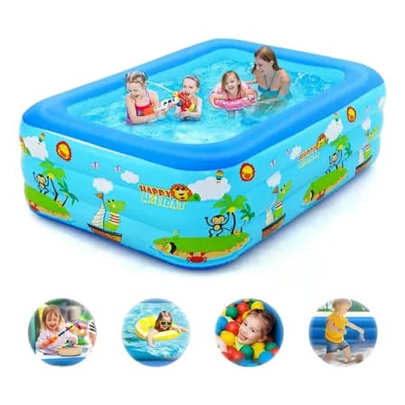 Alberca Inflable Piscina Alberca Inflable Grande Rectangular Grandes Piscinas Alberca De Pelotas Familia 3 Anillos + Parche Reparador Gran Calidad 262x175x60 Cm Azul 262cm