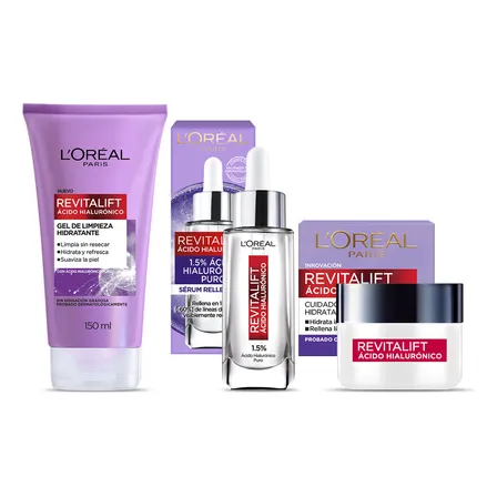 Kit L'oréal Paris Ácido Hialurónico: Limpiador Facial + Crema Hidratante De Día + Sérum Facial