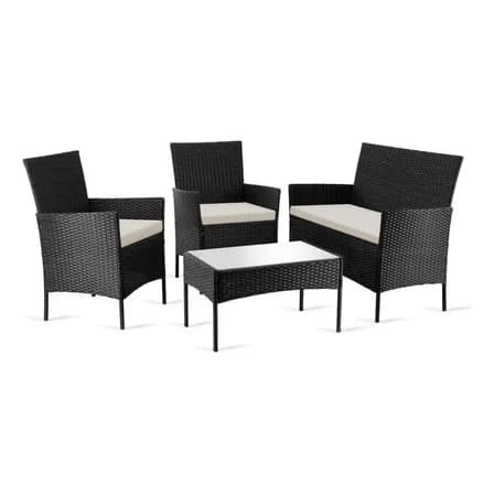 Sala De Jardín Kingshouse De Ratán Sintético Tipo Mimbre Con Cojines Resistentes Al Agua Y Rayos Uv, Incluye 1 Sillón Doble, 2 Sillones Individuales Y Mesa De Centro Con Vidrio Templado