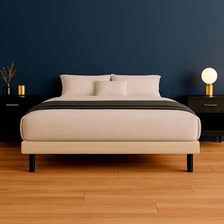 Base Cama Box Urban Para Colchon Matrimonial Madera Tapiz Lino Beige