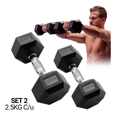 Set De 2 Pesas Hexagonales De 2.5 Kg / 6lb Found Kit Mancuernas Hexagonales Acero Recubrimiento De Caucho, Diseño Estable, Resistentes Y Funcionales Para Entrenamiento En Casa Y Gimnasio Negro